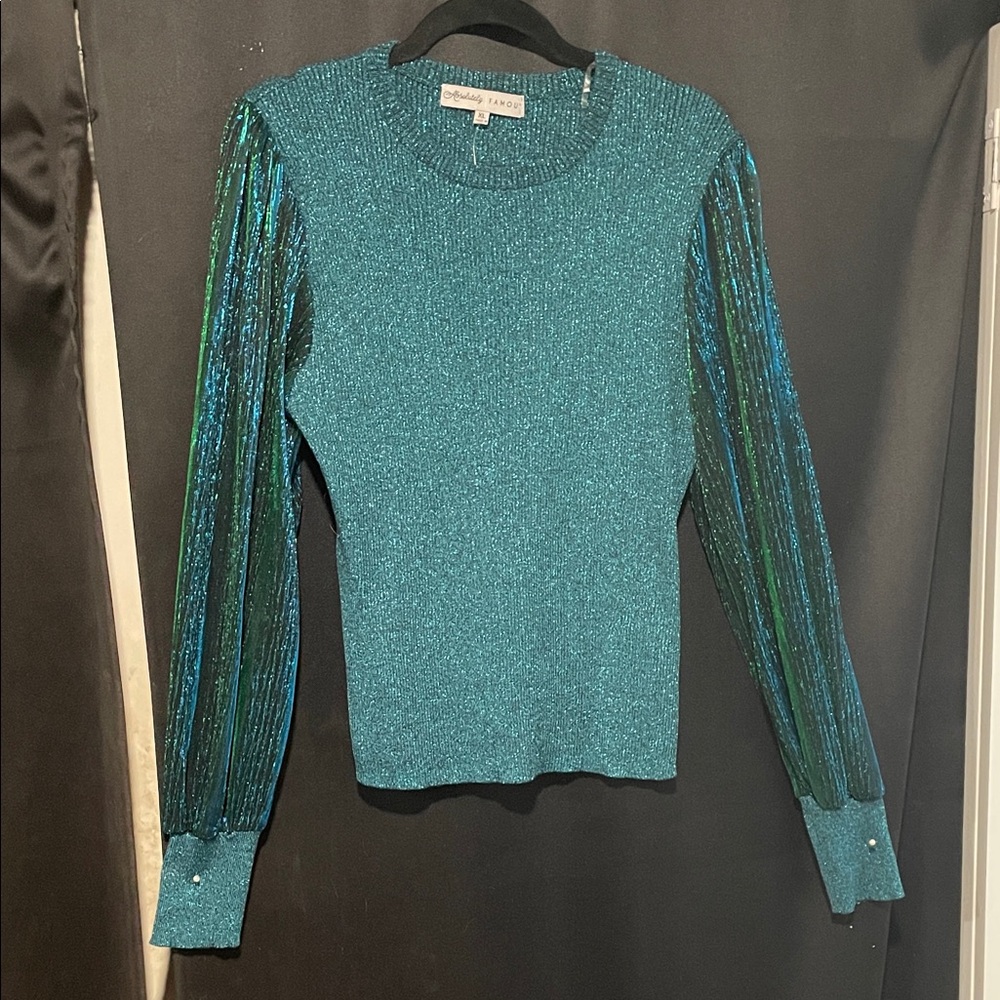 Saks Fifth Avenue Teal and Green Shimmer Blouse